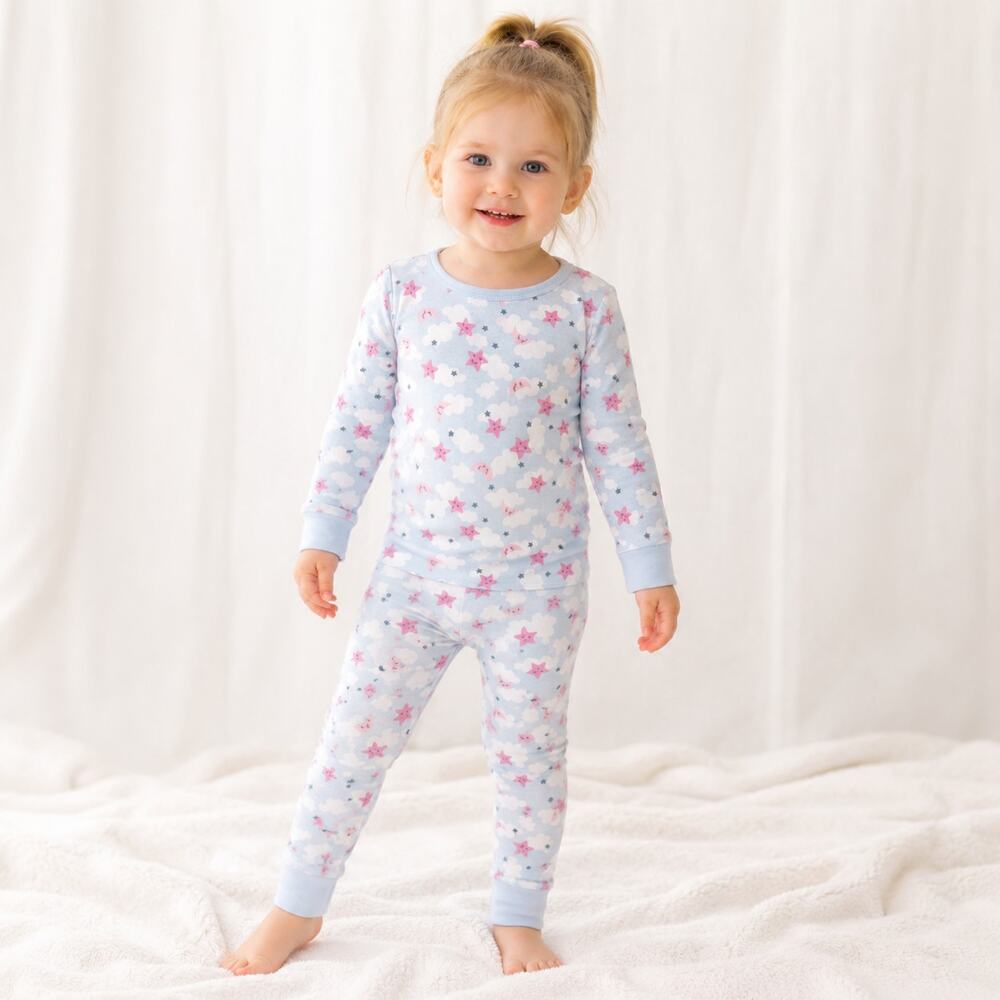 NWT Toddler Girl Pajamas 24M Cloud Star Snug Fit Set Blue Pink Pastel PJs